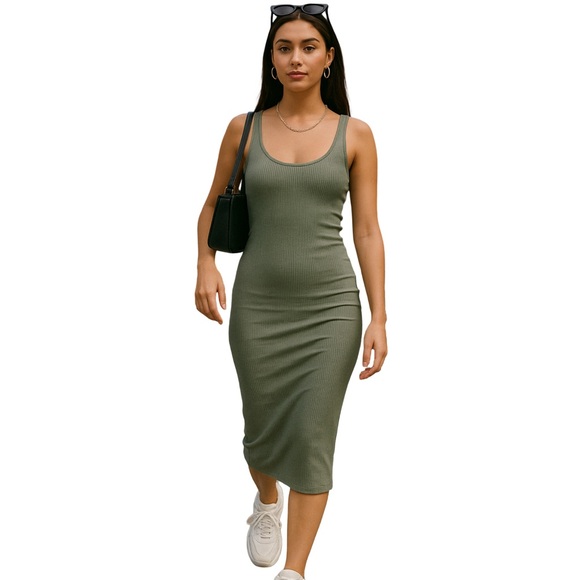 Wilfred Dresses & Skirts - Aritzia Wilfred Free Murdock Ribbed Tank Bodycon Midi Dress | Sage Green | Small